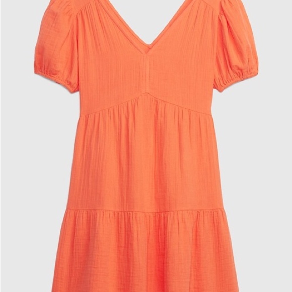 Crinkle Gauze Puff Sleeve Tiered Mini Dress